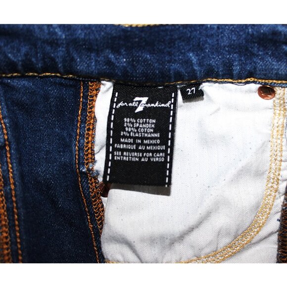 7 FOR ALL MANKIND Josefina Contrast Panel High-Rise Cropped Blue Jeans - Size 27 - Picture 10 of 15